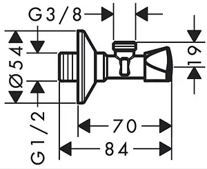 Кран шаровый угловой ½"н x ⅜"н хром Hansgrohe E 13902000 Кран шаровый угловой ½"н x ⅜"н хром Hansgrohe E 13902000, 2