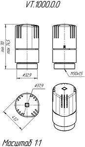 Головка термостатическая М30x1.5 Valtec белый VT.1000.0.0 Головка термостатическая М30x1.5 Valtec белый VT.1000.0.0, 2