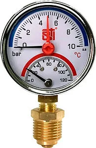 Термоманометр радиальный STI 63мм 10 бар 120°С ½" ТМР63-12-10УП Термоманометр радиальный STI 63мм 10 бар 120°С ½" ТМР63-12-10УП, 1