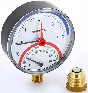 Термоманометр радиальный Watts F+R828 80мм 4 бар 120°С ½" 10025526 Термоманометр радиальный Watts F+R828 80мм 4 бар 120°С ½" 10025526, 1