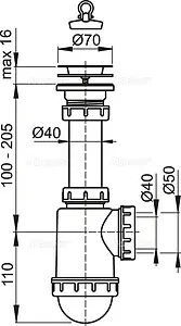 Сифон бутылочный для мойки AlcaPlast A441-DN50/40 Сифон бутылочный для мойки AlcaPlast A441-DN50/40, 2