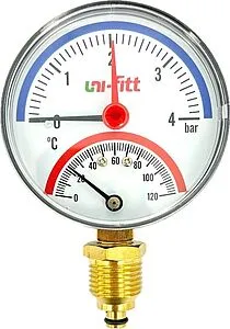 Термоманометр радиальный Uni-fitt 80мм 4 бар 120°С ½" 311D1442 Термоманометр радиальный Uni-fitt 80мм 4 бар 120°С ½" 311D1442, 1