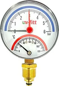Термоманометр радиальный Uni-fitt 80мм 6 бар 120°С ½" 311D2442 Термоманометр радиальный Uni-fitt 80мм 6 бар 120°С ½" 311D2442, 1