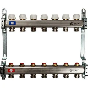 Группа коллекторная без расходомеров 7 отводов 1"в/в x ¾"ек Stout SMS 0922 000007 Группа коллекторная без расходомеров 7 отводов 1"в/в x ¾"ек Stout SMS 0922 000007, 1