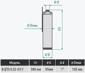 Насос скважинный центробежный 4" Водолей 50/90 БЦПЭ 0.32-63У БК Насос скважинный центробежный 4" Водолей 50/90 БЦПЭ 0.32-63У БК, 2