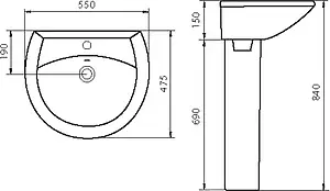 Раковина Sanita Аттика 55 белый WB.PD/Attica/55-C/WHT.G/S1 Раковина Sanita Аттика 55 белый WB.PD/Attica/55-C/WHT.G/S1, 2