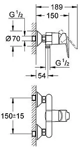 Смеситель для душа Grohe BauEdge хром 23333000 Смеситель для душа Grohe BauEdge хром 23333000, 2