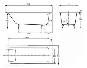 Ванна чугунная Jacob Delafon Parallel 170x70 E2948-00 Ванна чугунная Jacob Delafon Parallel 170x70 E2948-00, 5