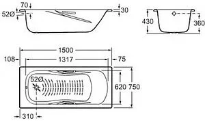 Ванна стальная Roca Princess 150x75 белый 2204E0000 Ванна стальная Roca Princess 150x75 белый 2204E0000, 2