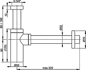 Сифон бутылочный для раковины AlcaPlast хром A400 Сифон бутылочный для раковины AlcaPlast хром A400, 2