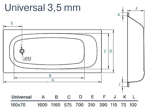 Ванна стальная Koller Pool Universal 160x70 белый B60HAH00E