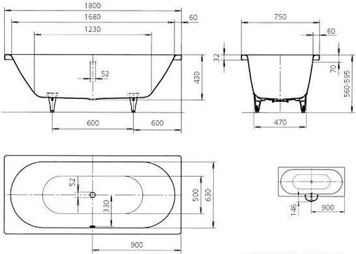 Ванна стальная Kaldewei Classic Duo 180x75 mod. 109 anti-slip белый 290930000001