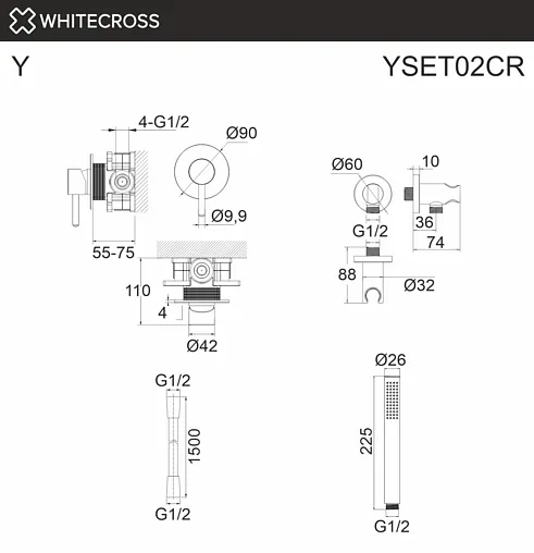 Смеситель для душа скрытого монтажа WHITECROSS Y chrome хром YSET02CR