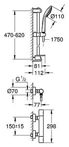 Душевая стойка с термостатом Grohe Grohtherm 1000 Cosmopolitan хром 34286002 Душевая стойка с термостатом Grohe Grohtherm 1000 Cosmopolitan хром 34286002, 2