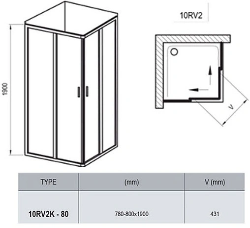 Душевая дверь 800мм прозрачное стекло Ravak 10° 10RV2K-80 1ZJ40U00Z1