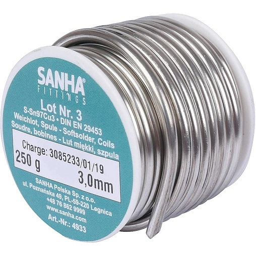 Мягкий припой S-Sn97Cu3 (3мм) катушка 250г Sanha 84933