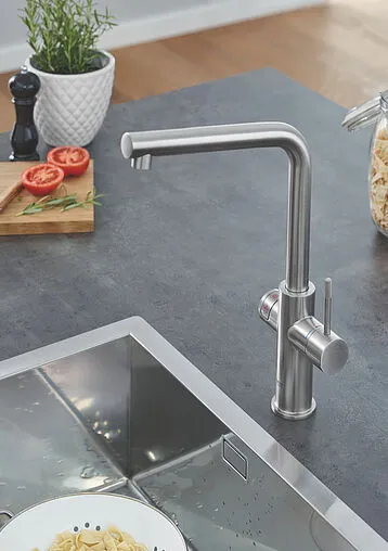 Смеситель для кухни с фильтром и встроенным нагревом воды Grohe Red II Duo суперсталь 30325DC1