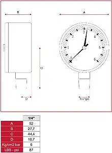 Манометр радиальный Itap 50мм 6 бар ¼" 482B014R Манометр радиальный Itap 50мм 6 бар ¼" 482B014R, 2