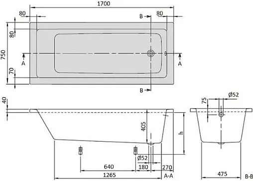 Ванна акриловая Villeroy&amp;Boch Targa Plus 170x75 альпийский белый UBA171NES2V01+U99740000