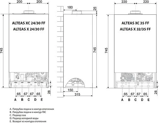 Настенный газовый котел двухконтурный турбированный 35кВт Ariston ALTEAS XC 35 FF NG 3301672