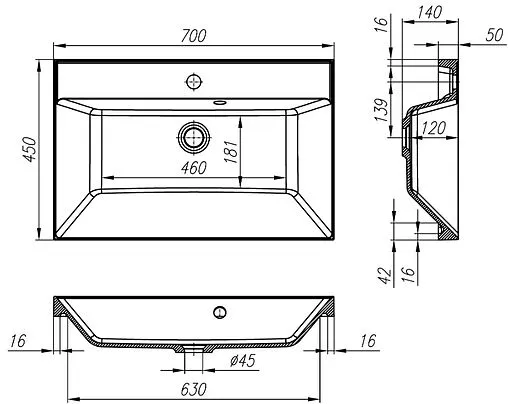 Раковина BelBagno 70 белый BB700/450-LV-MR-AST