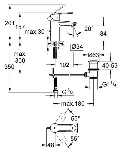 Смеситель для раковины Grohe Eurostyle Cosmopolitan хром 3355220E