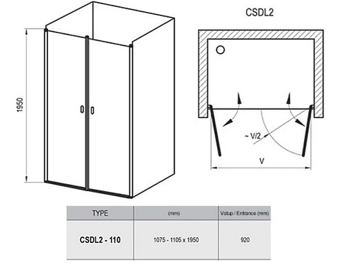 Дверь в нишу 1100мм прозрачное стекло Ravak Chrome CSDL2-110 0QVDC10LZ1