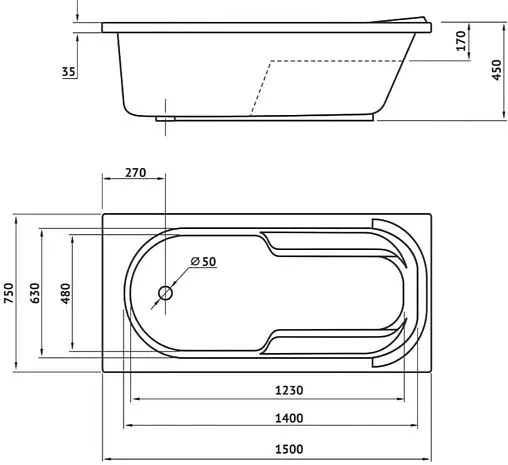 Ванна акриловая BERGES Lumbo 150x75 с каркасом 050004