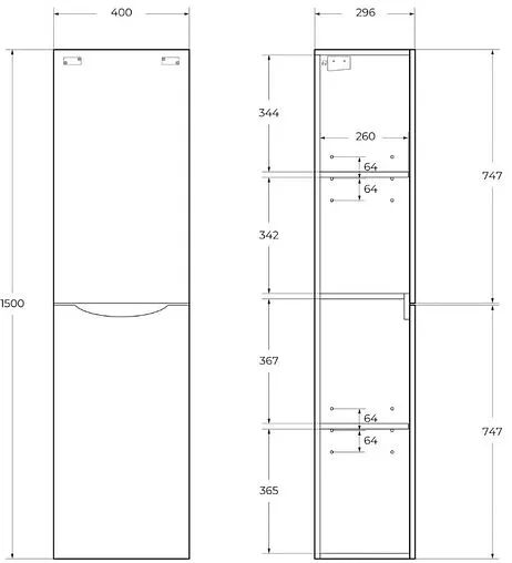 Шкаф-пенал подвесной BelBagno FLY-MARINO 40 R Rovere Grigio FLY-MARINO-1500-2A-SC-RG-P-R