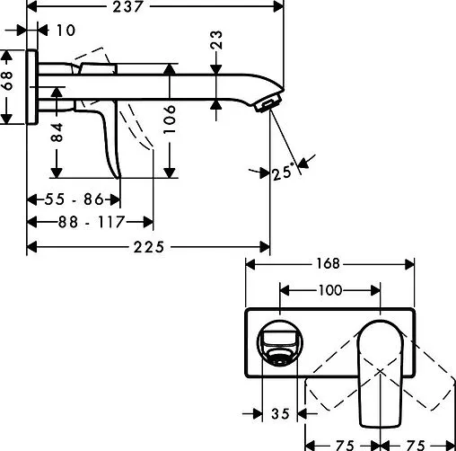 Смеситель для раковины из стены Hansgrohe Metris хром 31086000