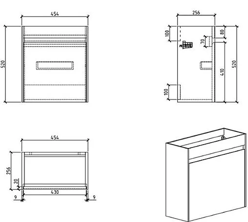 Тумба-умывальник подвесная BelBagno PIETRA MINI 46 L Bianco Lucido PIETRA MINI-460-1A-SO-BL-L+BB-460-PM-LVB