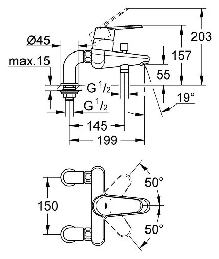 Смеситель на борт ванны на 2 отверстия Grohe Eurodisc Cosmopolitan хром 33392002