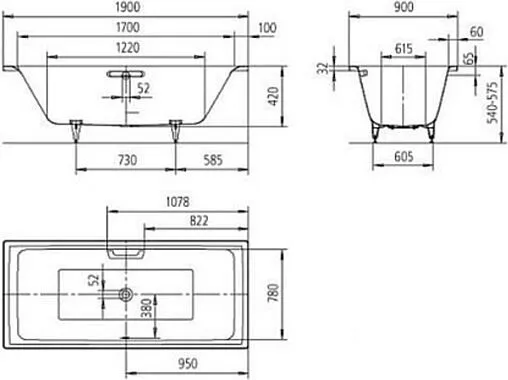 Ванна стальная Kaldewei Puro Duo 190x90 mod. 665 anti-slip белый 266530000001