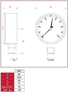 Манометр радиальный Itap 63мм 10 бар ¼" 482B014 Манометр радиальный Itap 63мм 10 бар ¼" 482B014, 2