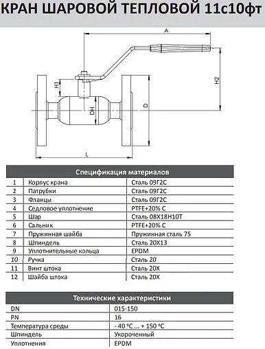 Кран шаровый фланцевый Ду20 Ру16 Broen 11с10фт КШТ 60.003.020.А.16