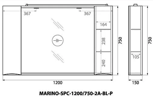 Шкаф-зеркало BelBagno FLY-MARINO 120 Bianco Lucido MARINO-SPC-1200/750-2A-BL-P