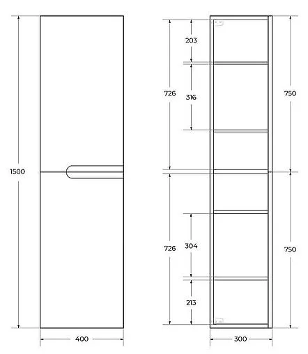 Шкаф-пенал подвесной Cezares DUET 40 Grafito DUET-1500-2A-SC-GR-P