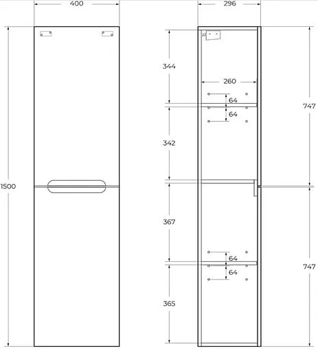 Шкаф-пенал подвесной BelBagno ETNA 40 R Rovere Moro ETNA-1500-2A-SC-RW-P-R