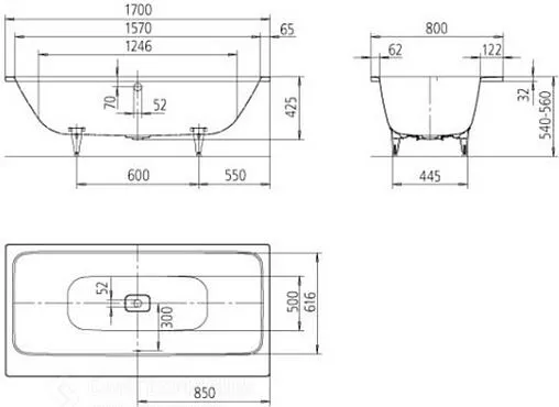 Ванна стальная Kaldewei Asymmetric Duo 170x80 mod. 740 anti-slip (полный) белый 274034010001