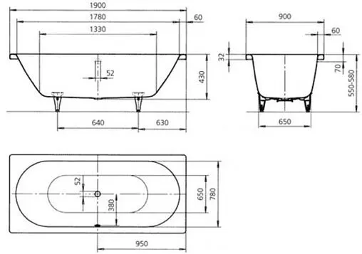 Ванна стальная Kaldewei Classic Duo 190x90 mod. 114 anti-slip белый 291430000001