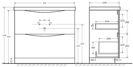 Тумба под умывальник напольная BelBagno MARINO 90 Bianco Lucido MARINO-900-2C-PIA-BL-P