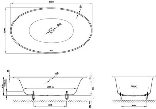 Ванна стальная Bette Eve Oval 180x100 anti-slip белый 6043-000 AR