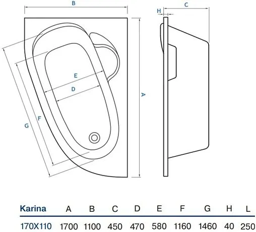 Ванна акриловая Koller Pool Karina 170х110 L