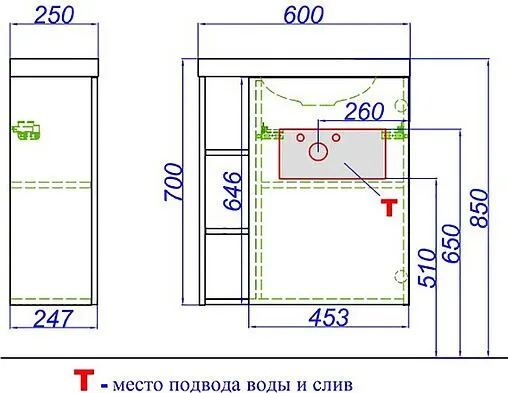 Тумба-умывальник подвесная Aqwella Alba 60 R серый матовый/дуб давос ALB0106RDD+ALB0706GRМ+CMPSL.06.04.D