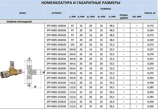 Тройник пресс редукционный 26мм x 16мм x 20мм Stout SFP-0005-261620