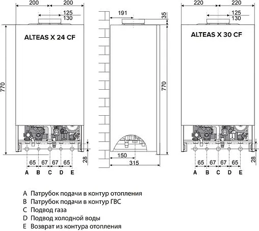 Настенный газовый котел двухконтурный 30кВт Ariston ALTEAS X 30 CF NG 3300846