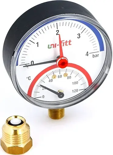 Термоманометр радиальный Uni-Fitt 80мм 4 бар 120°С ½&quot; 311P1442