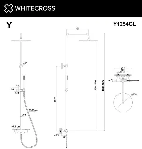 Душевая система с термостатом для душа WHITECROSS Y gold золото Y1254GL