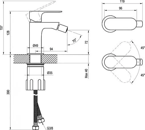 Смеситель для биде Ravak Eleganta чёрный матовый X070295