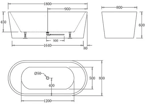 Ванна акриловая отдельностоящая BelBagno 180x80 без перелива  белый BB71-1800-W0